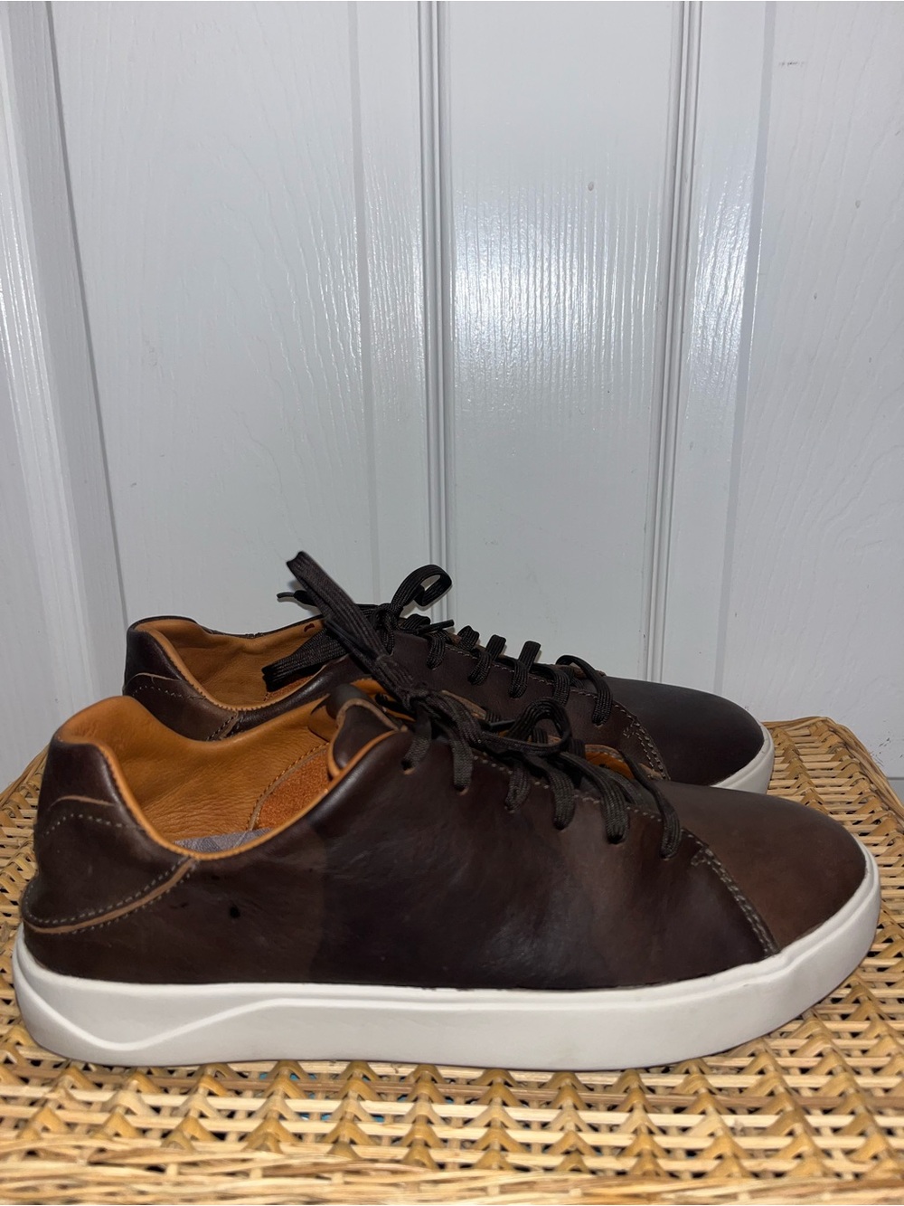 OLUKAI Lae‘ahi Lī ‘Ili dark brown waterproof leather sneakers